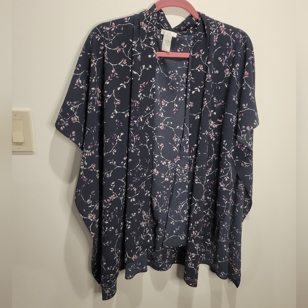 J jill Free size navy floral boho lightweight kimono